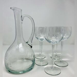 Elegant Glass Decanter/Pitcher and Wine Glass Set
